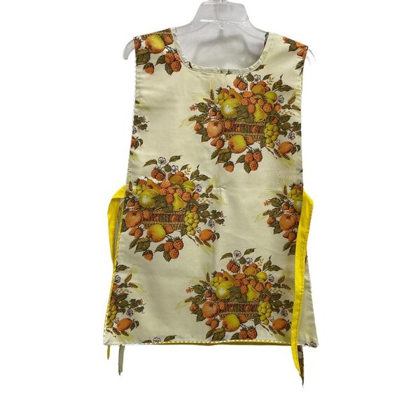 Women Yellow Orange Reversible Bib Apron Fruit Floral Pattern Vintage Autumn - Picture 2 of 14